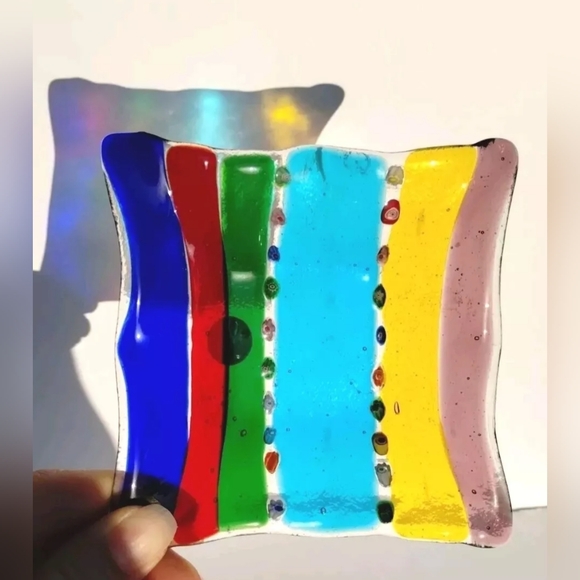 Vintage Murano Italy Millefiori STRIPED Art Glass Trinket Jewelry Dish Square - Picture 3 of 9